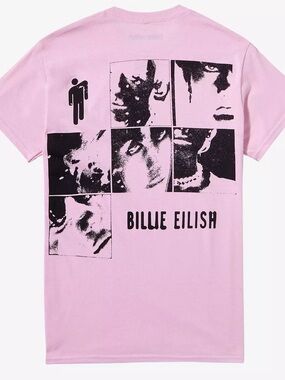 Billie Eilish Blohsh Graphic Photo Grid Boyfriend Fit Baby Pink Tee, NWT, Size S